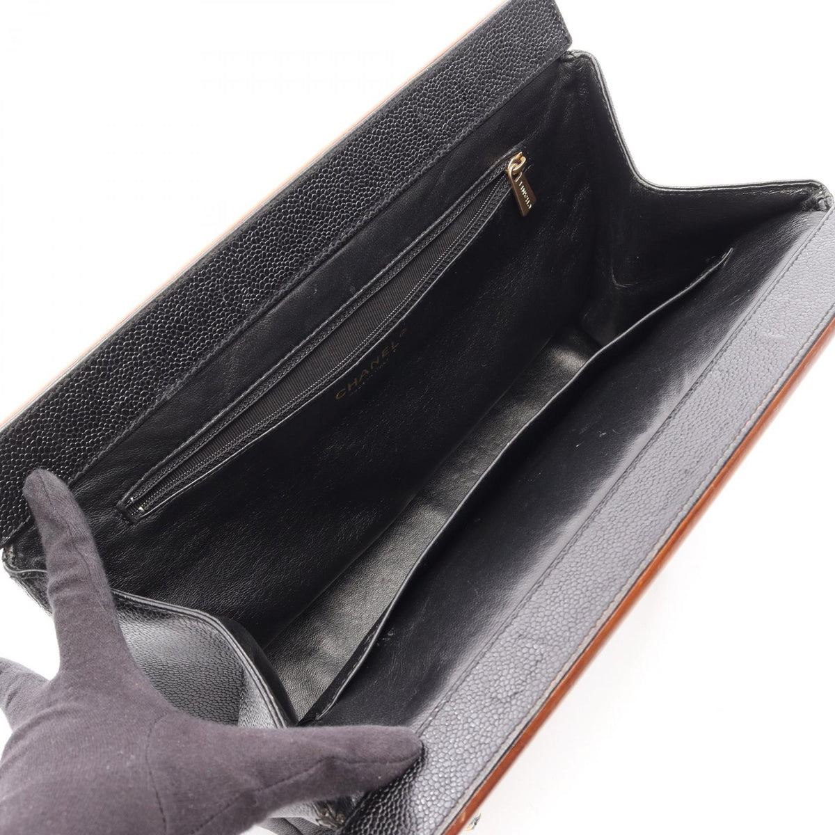 CHANEL Black/Brown Matelasse Grained Calfskin leather�Wood 2101219806709