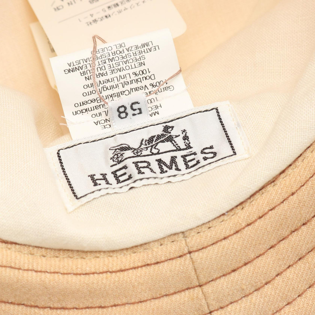 HERMES hatBeige Beige Beige Fabric leather 2129800000558
