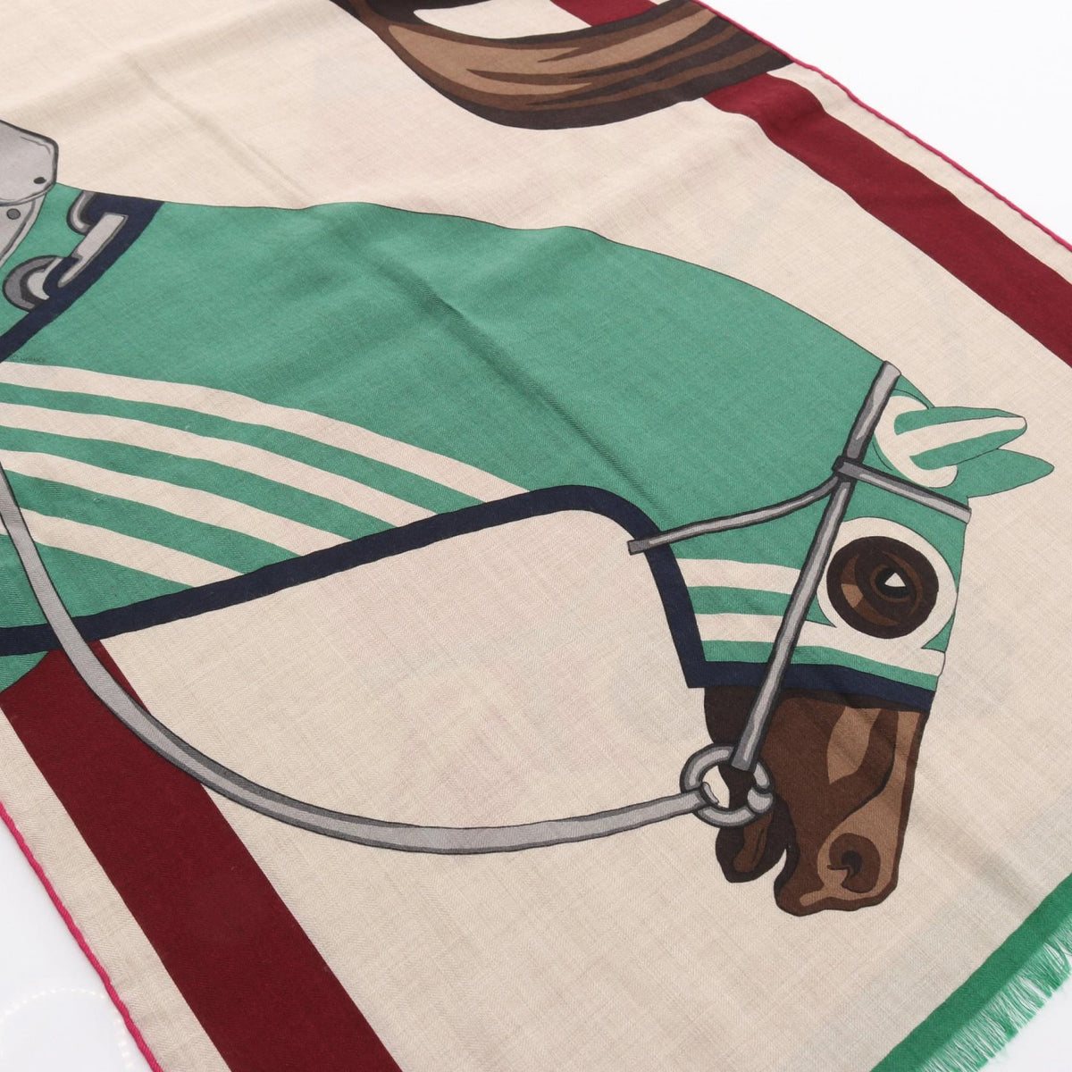 HERMES Rectangle Cheval a la Couverture StallBeige Beige Beige/Multicolor silk silk cashmere 2100301219700