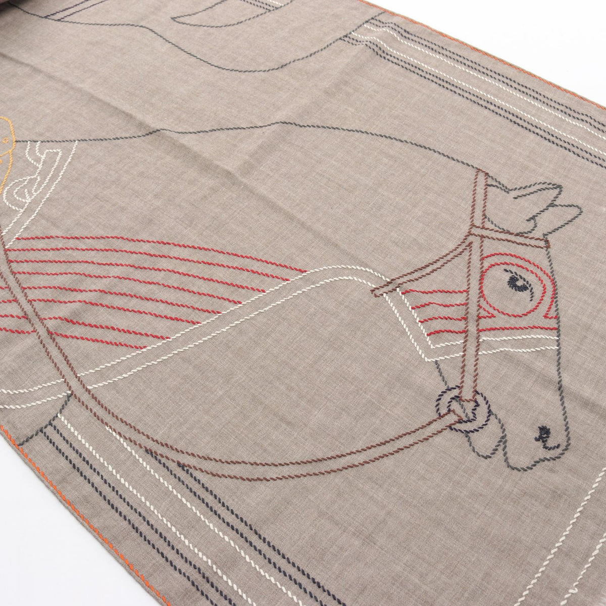 HERMES Rectangle Cheval a la Couverture Stall Beige/Multicolor silk silk cashmere 2104102459655