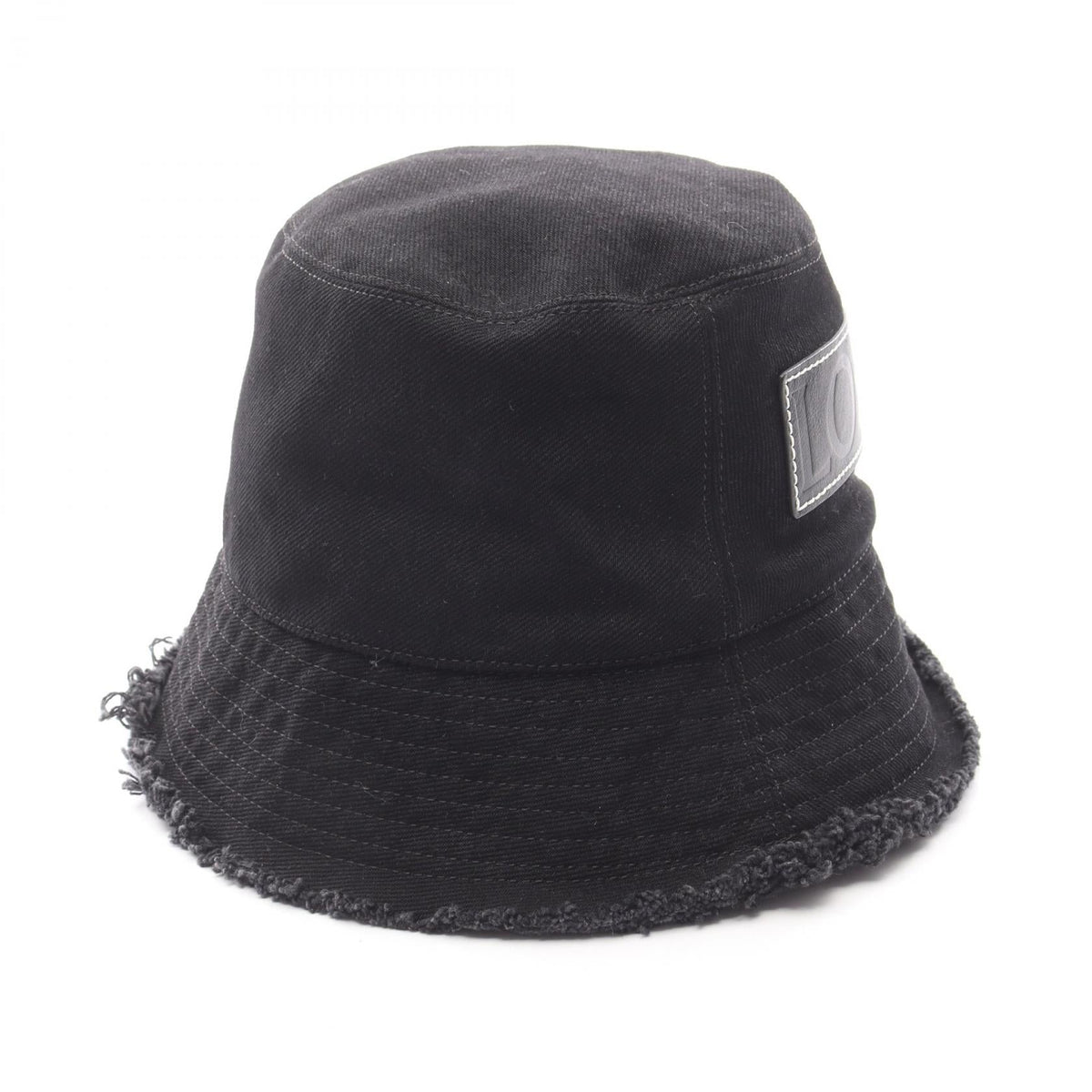 LOEWE FRAYED BUCKET HAT with leather logo patch hat Black denim 2120900074166