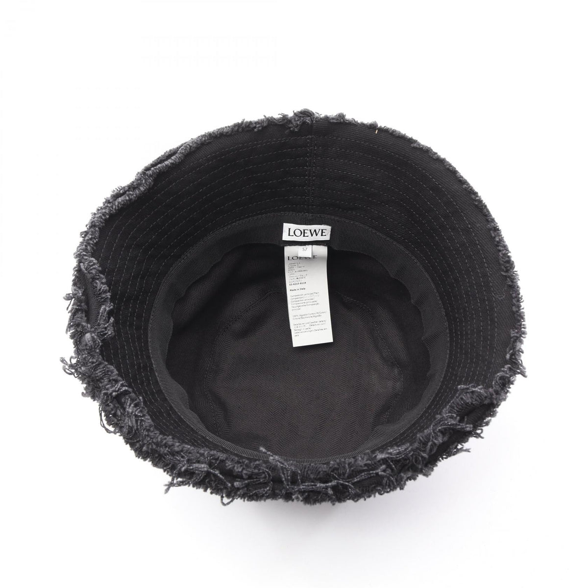 LOEWE FRAYED BUCKET HAT with leather logo patch hat Black denim 2120900074166