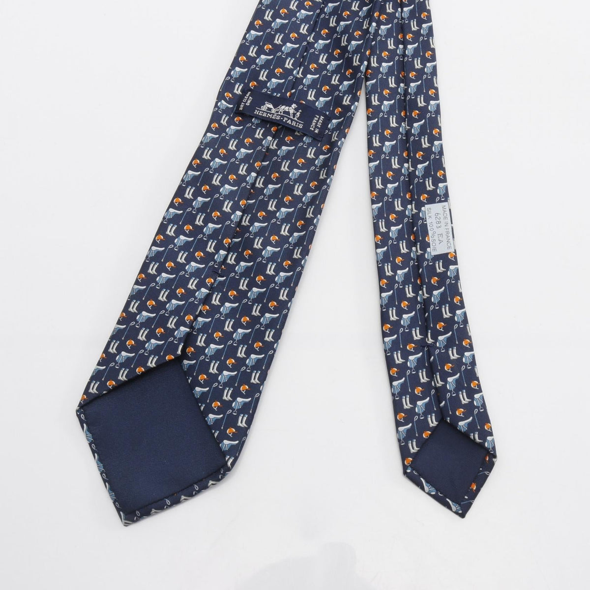 HERMES TENUE DE JOCKEY tieOrange Orange Navy/Orange silk silk 2120900057459