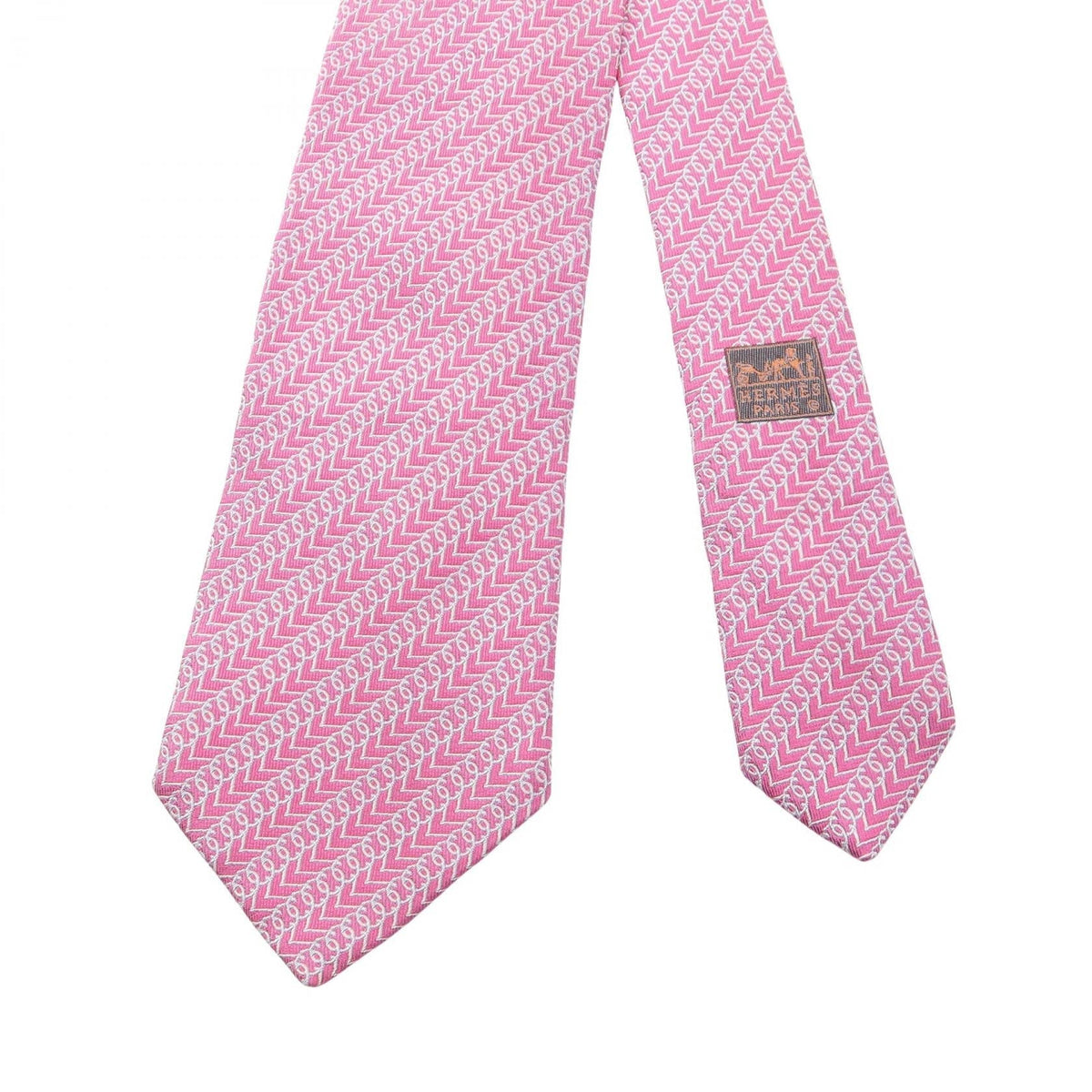 HERMES Overall handle tie Pink/White silk silk 2120300055178