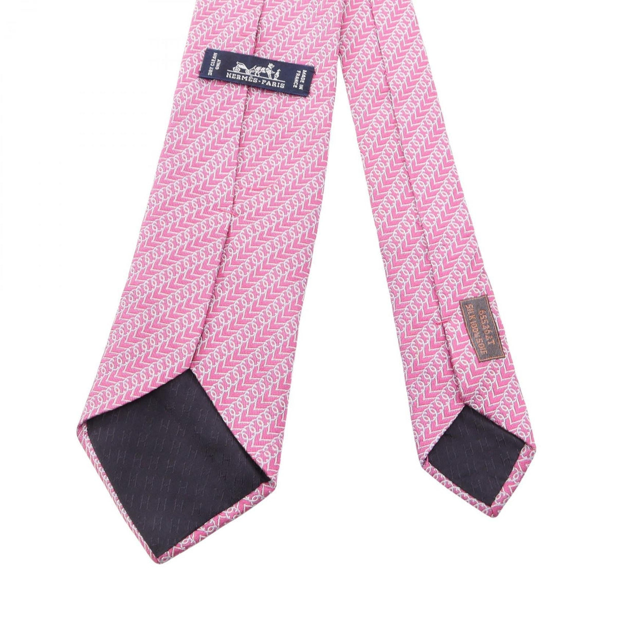 HERMES Overall handle tie Pink/White silk silk 2120300055178