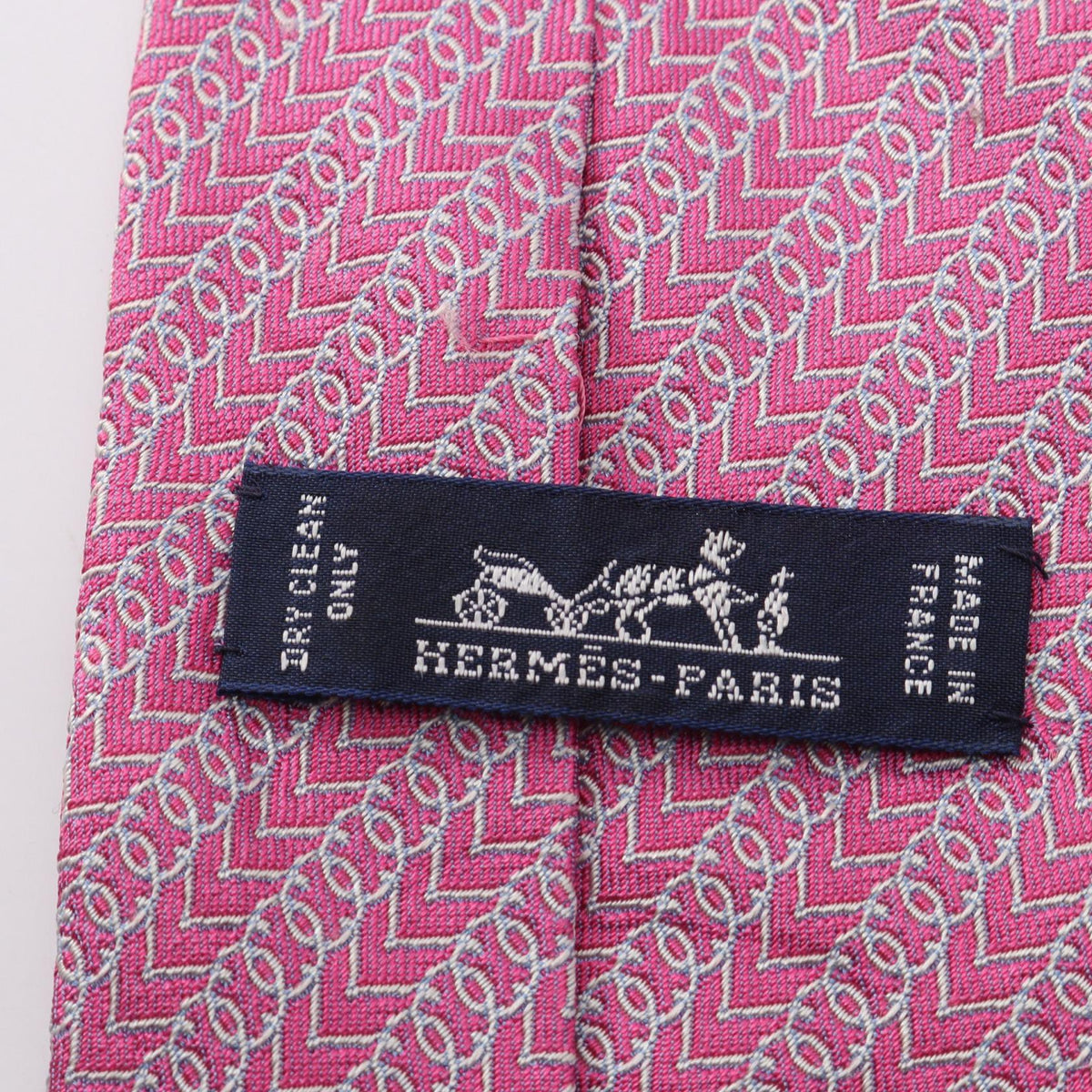 HERMES Overall handle tie Pink/White silk silk 2120300055178