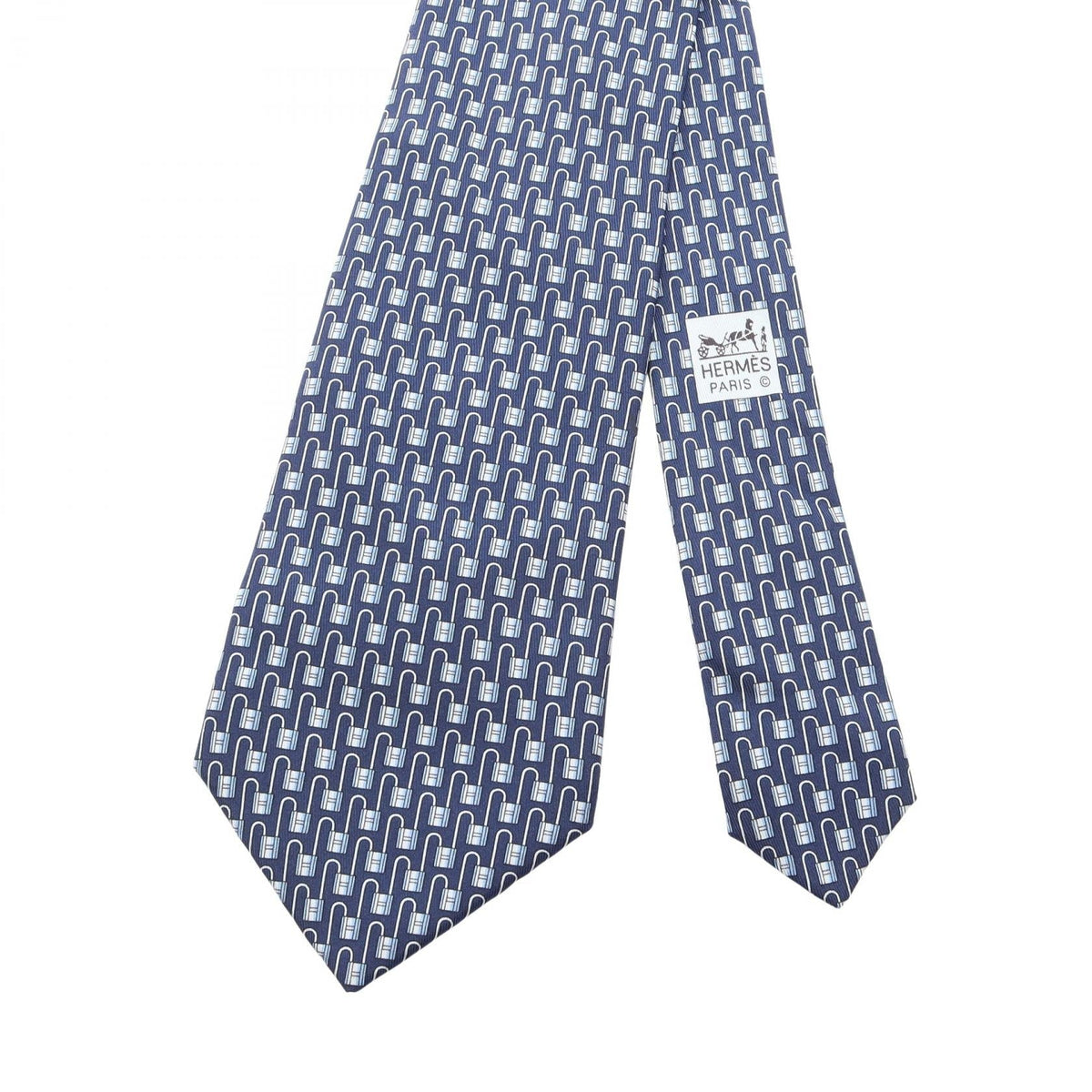 HERMES Cadena pattern tieWhite White Navy/Blue/White silk silk 2120300055192