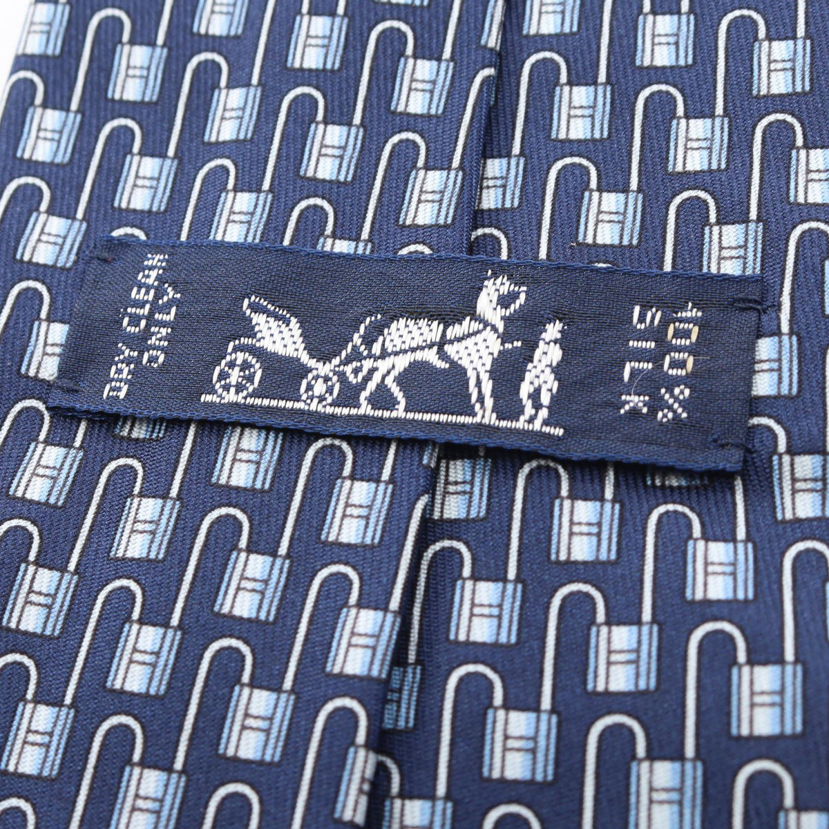HERMES Cadena pattern tieWhite White Navy/Blue/White silk silk 2120300055192