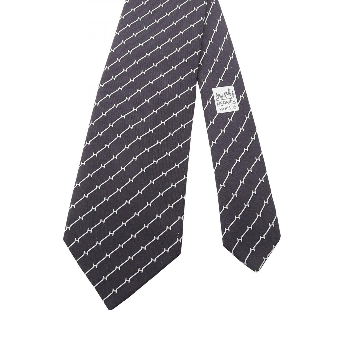 HERMES Overall handle tie Black/Gray silk silk 2120300055161
