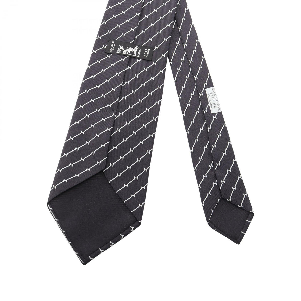 HERMES Overall handle tie Black/Gray silk silk 2120300055161