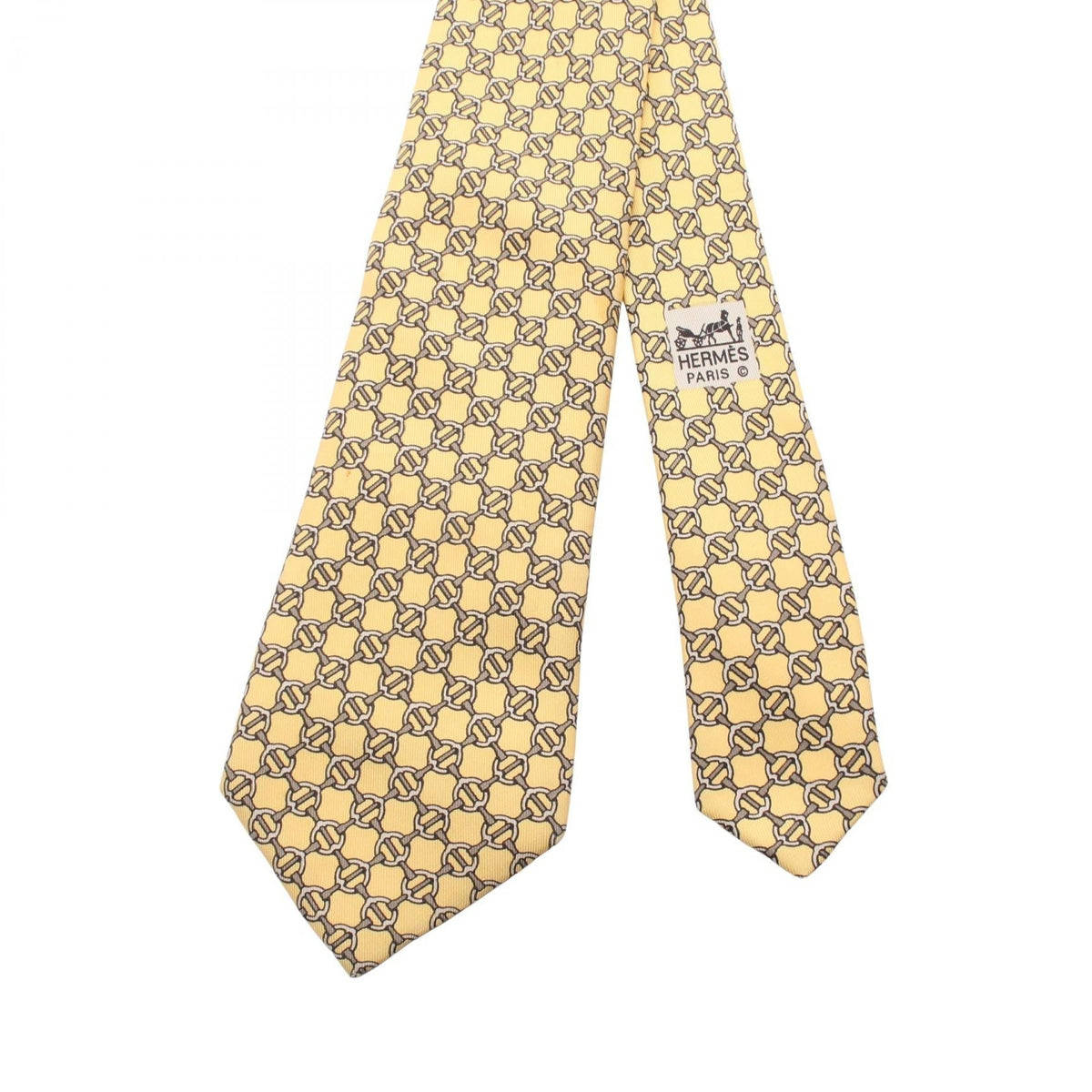 HERMES Harness pattern tie Yellow/Gray silk silk 2121400015352