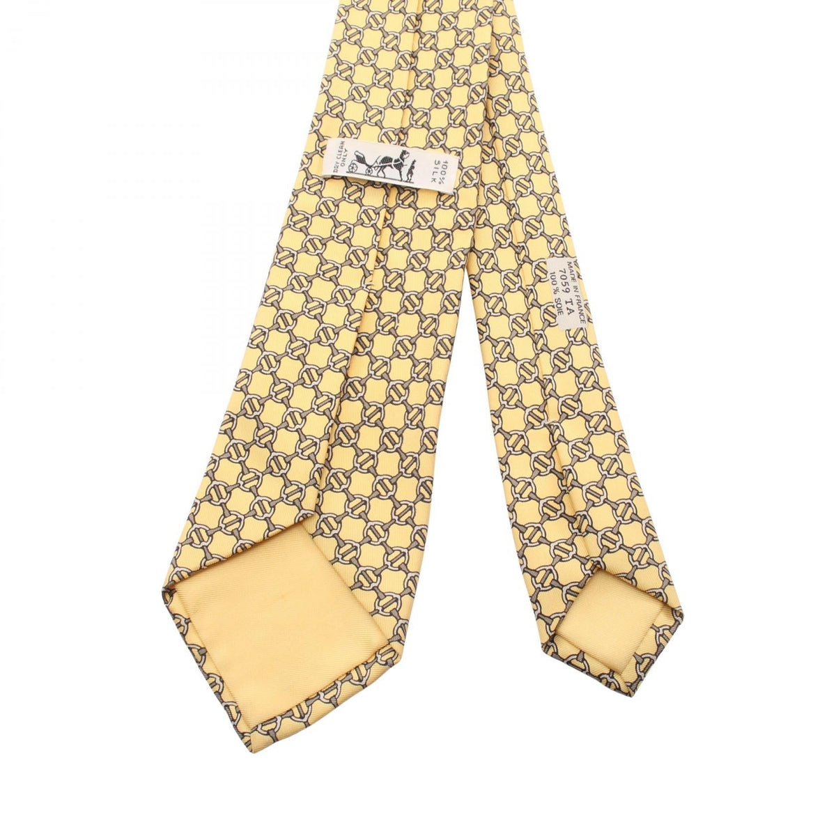 HERMES Harness pattern tie Yellow/Gray silk silk 2121400015352