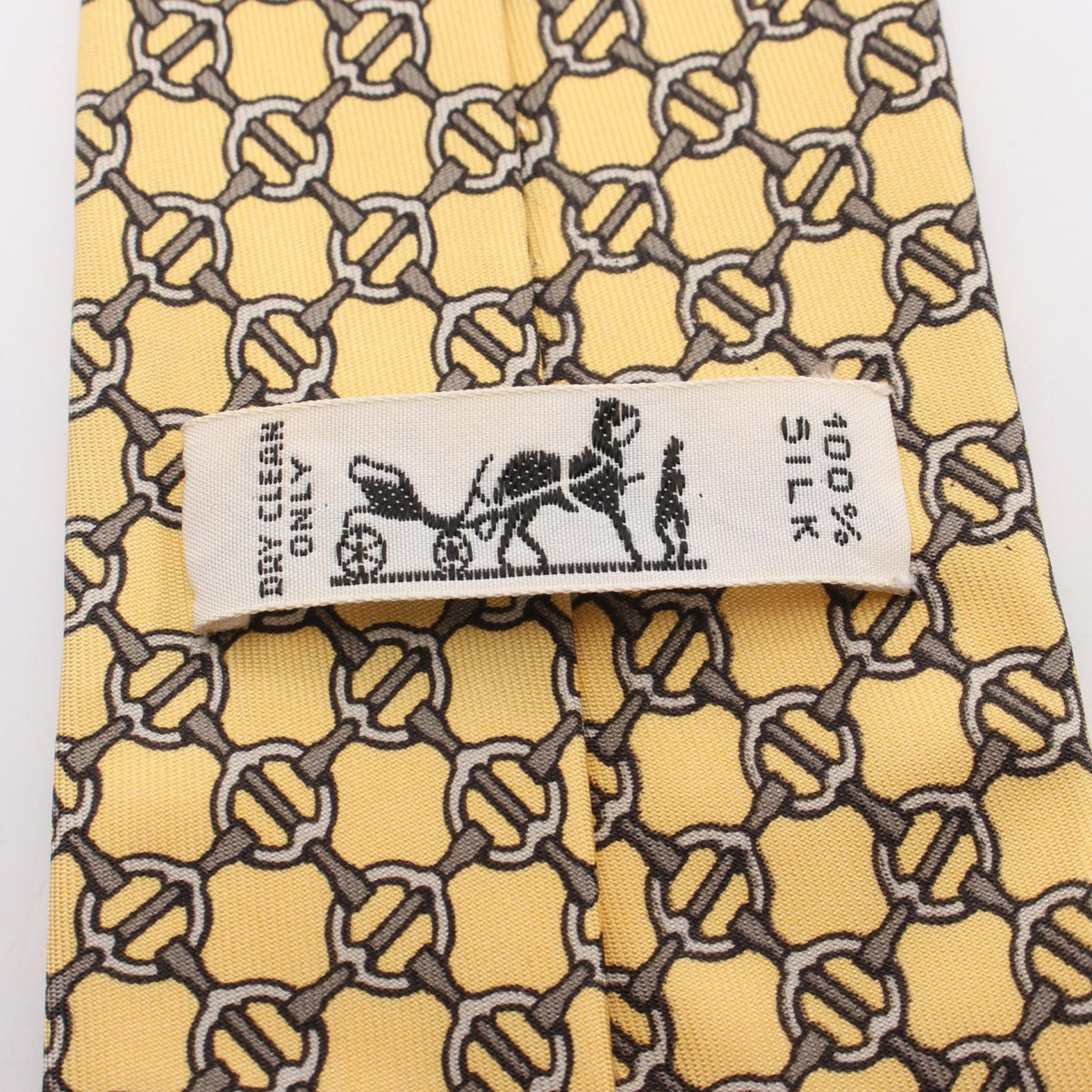 HERMES Harness pattern tie Yellow/Gray silk silk 2121400015352