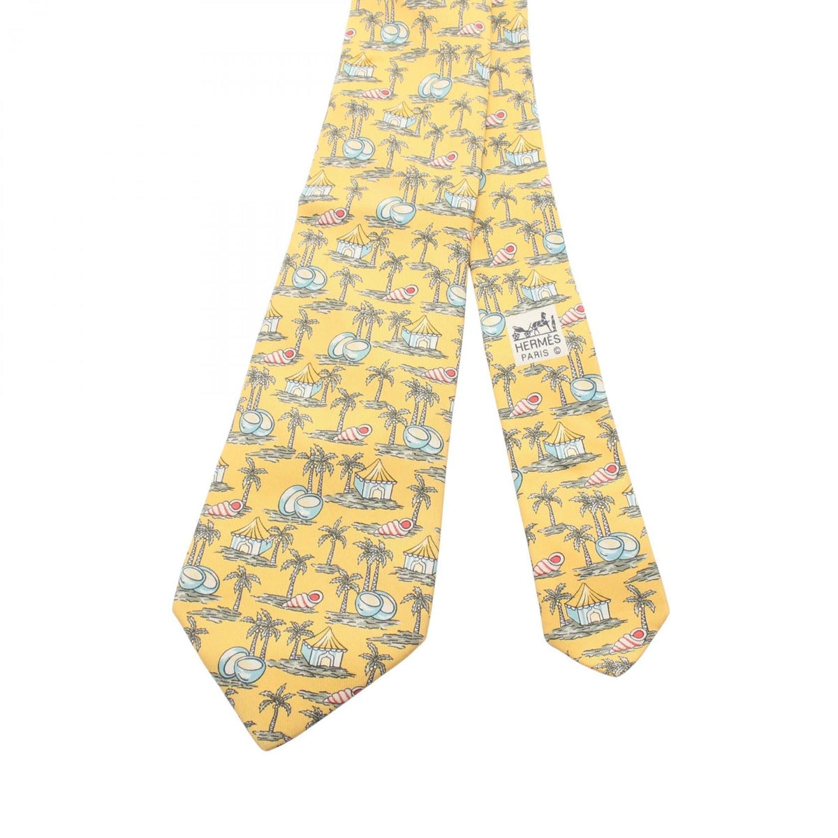 HERMES Palm tree all-over pattern tie Yellow/Multicolor silk silk 2121400015338