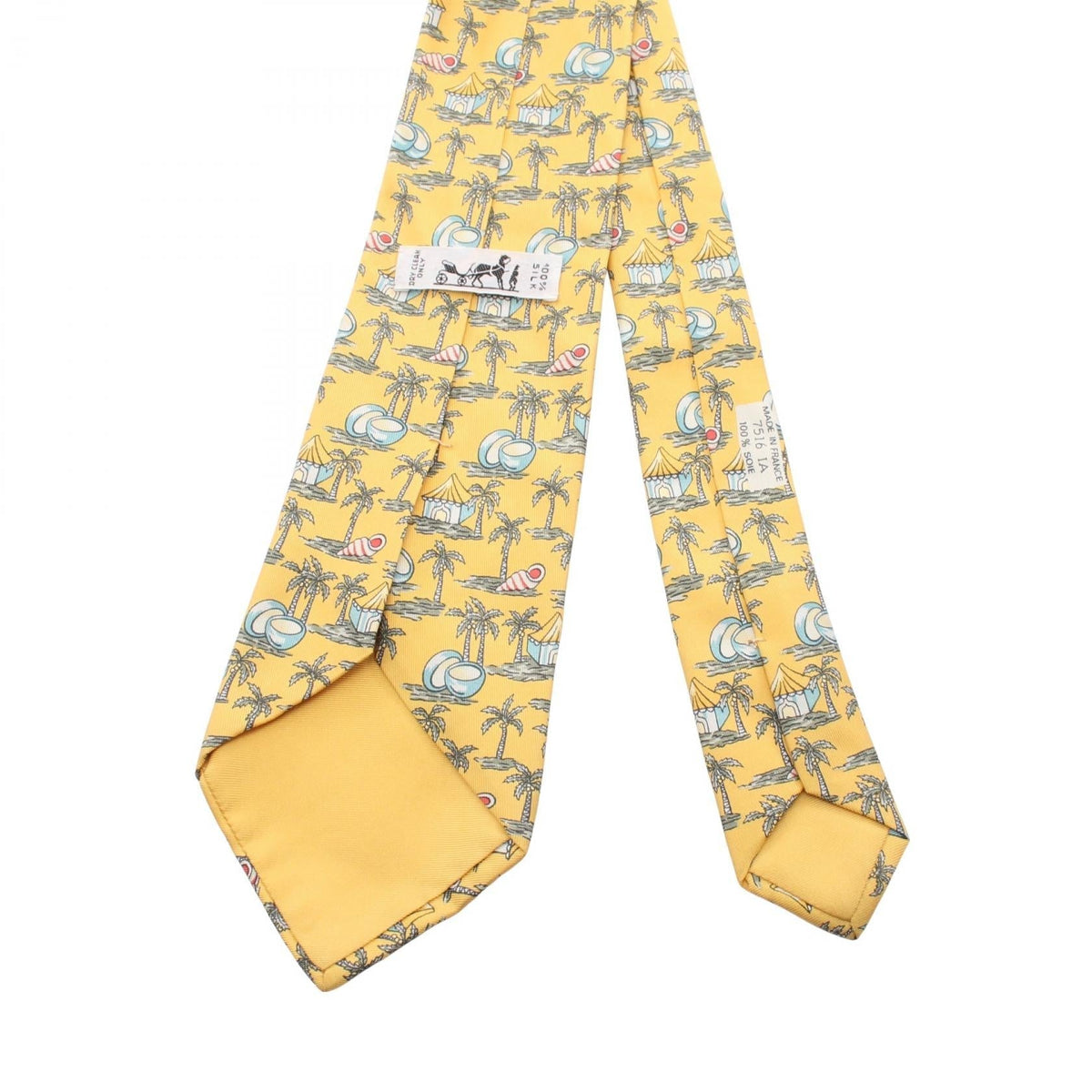 HERMES Palm tree all-over pattern tie Yellow/Multicolor silk silk 2121400015338