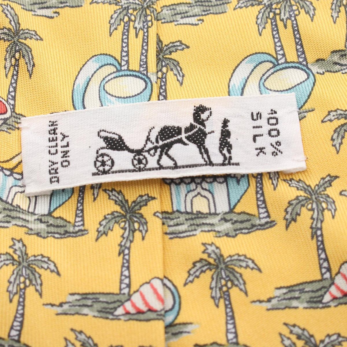 HERMES Palm tree all-over pattern tie Yellow/Multicolor silk silk 2121400015338