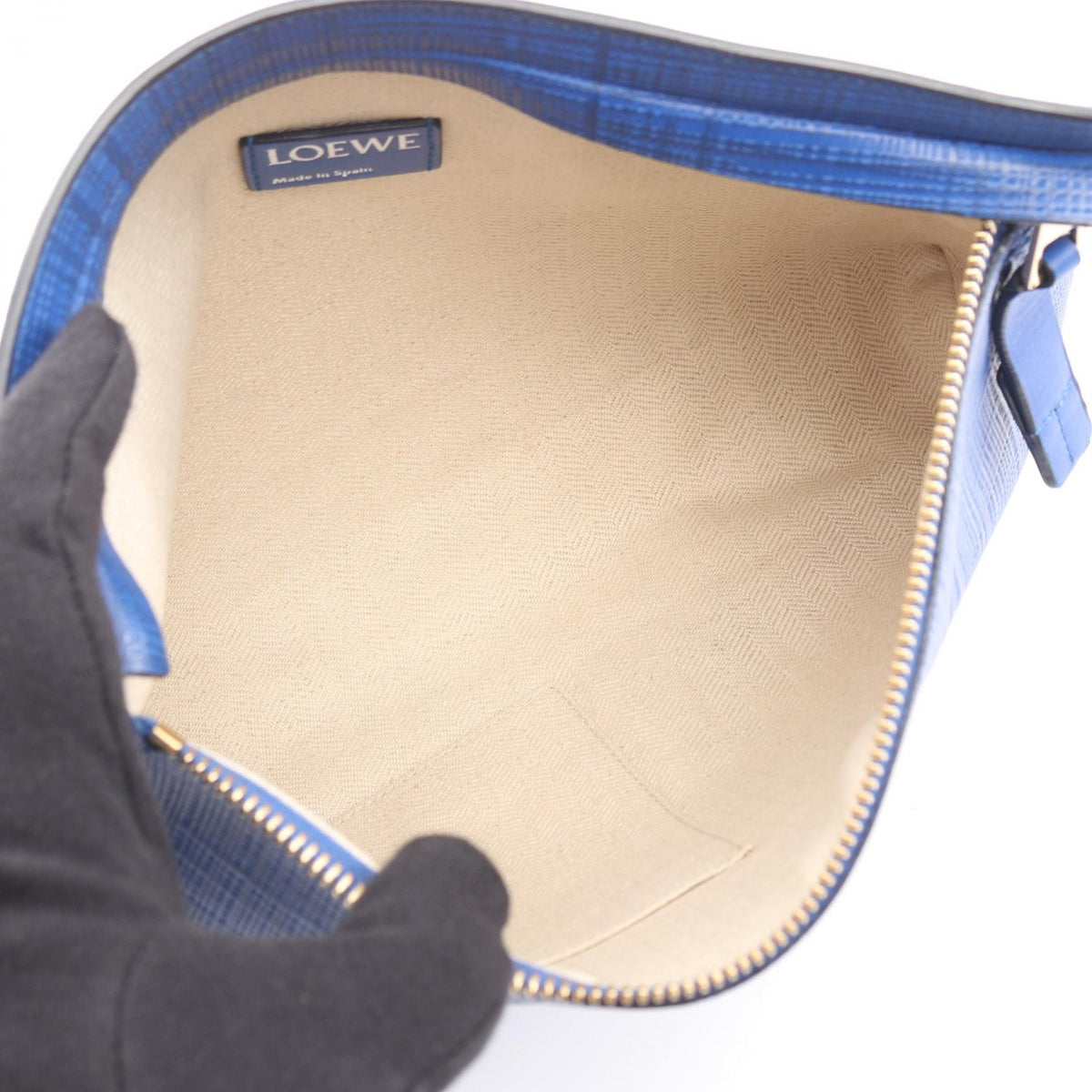 LOEWE T-Pouch Linen Anagram business bag clutch bag Blue leather 2101219388908