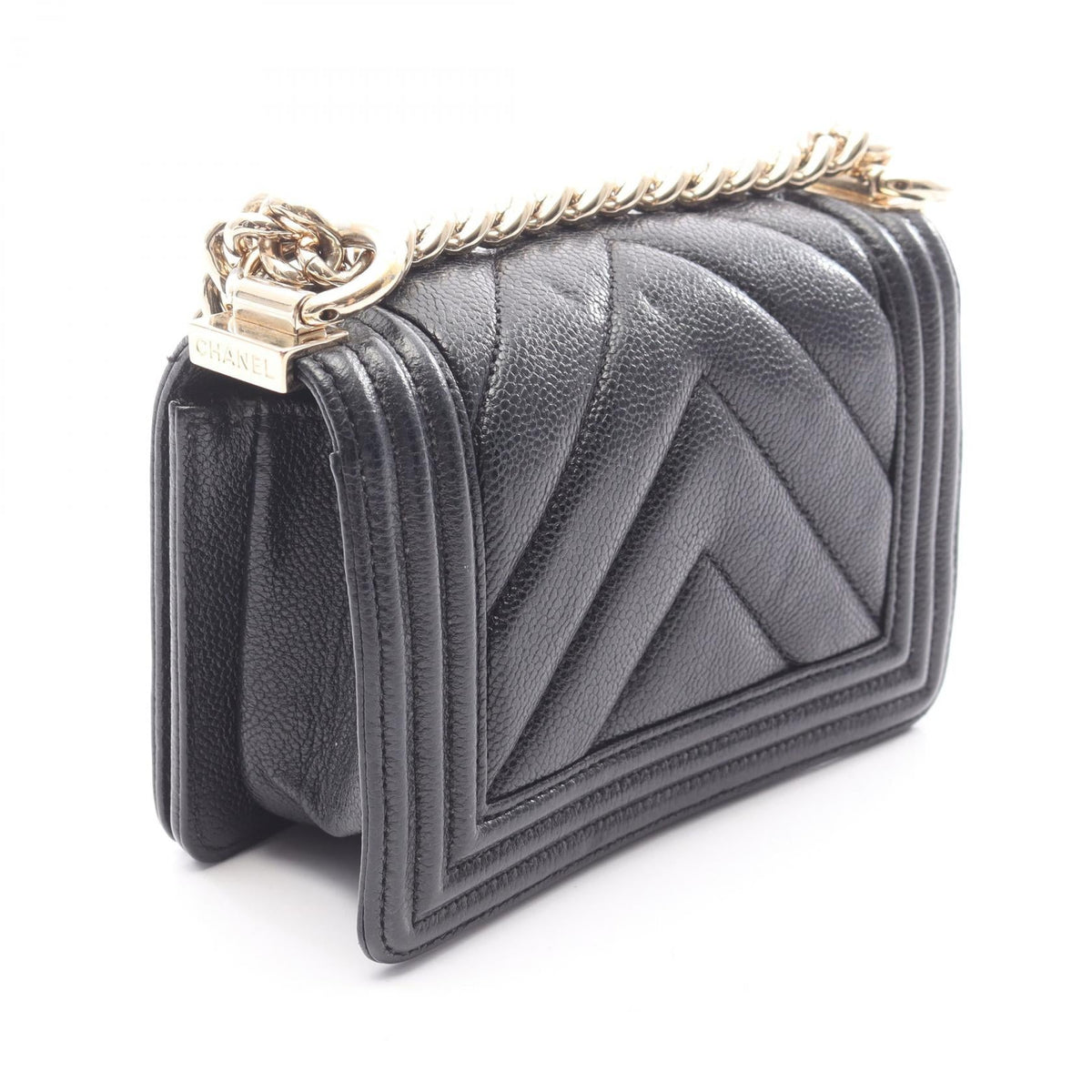 CHANEL Black Boy Chanel Mini Chevron V-stitch Grained Calfskin leather 2101219759029