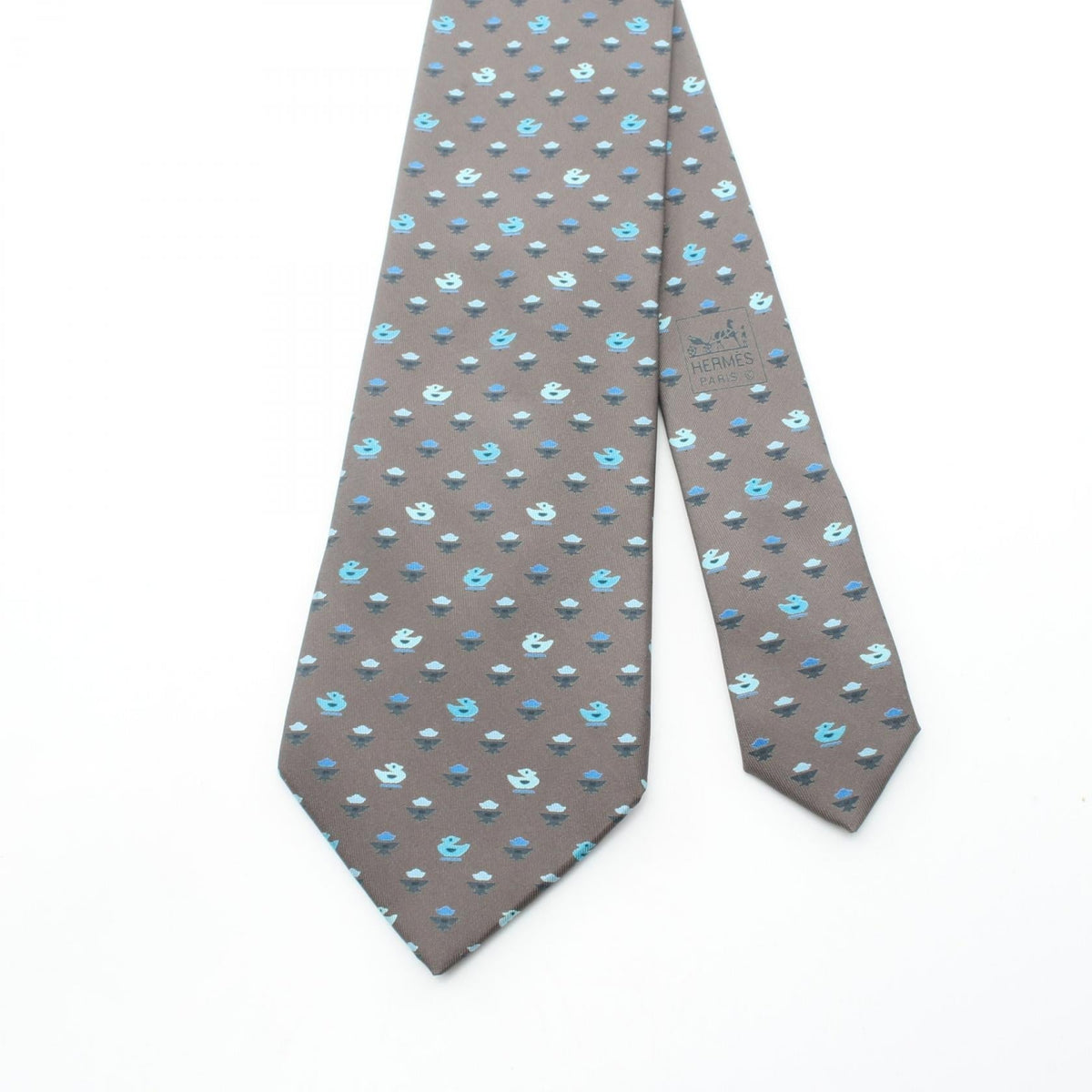 HERMES Bird pattern tie Gray/Blue silk silk 2106800630237