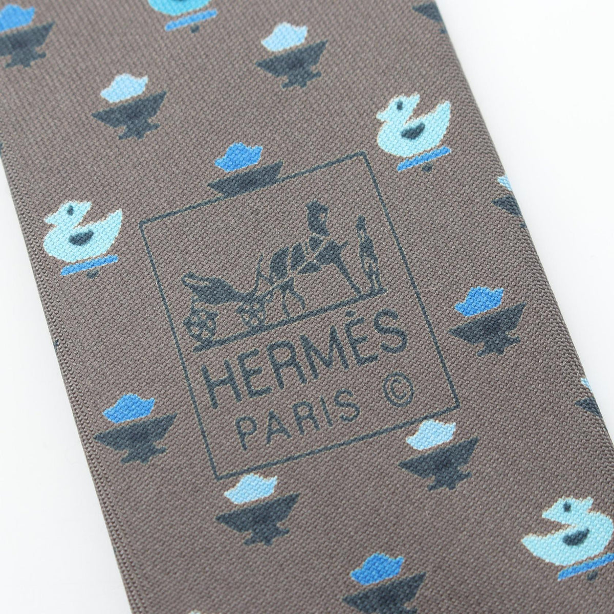 HERMES Bird pattern tie Gray/Blue silk silk 2106800630237