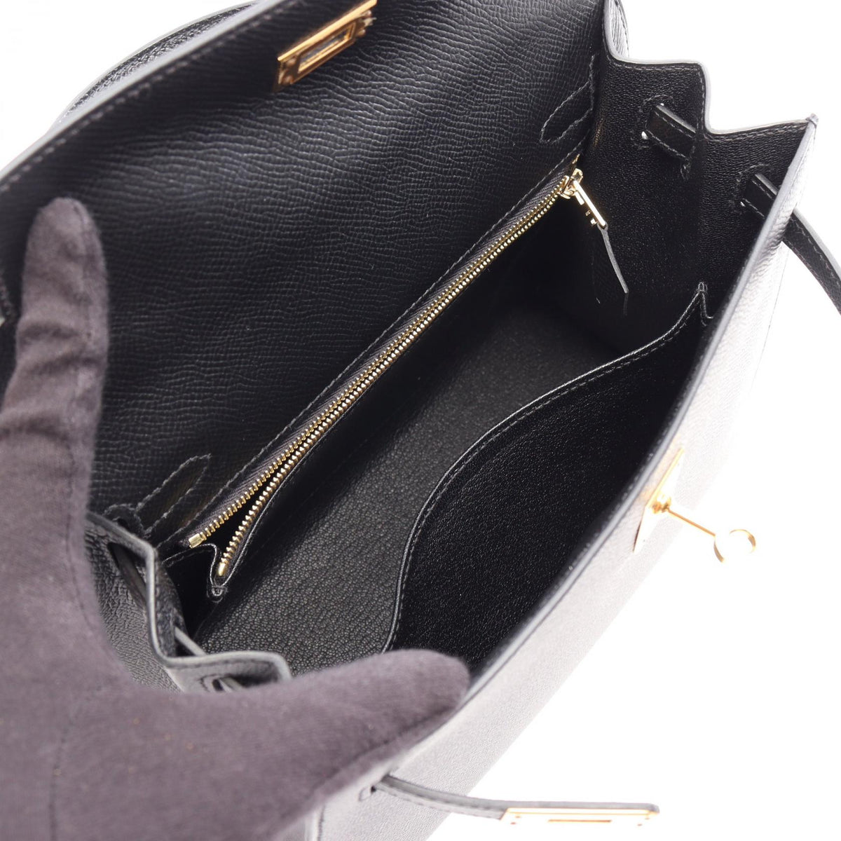 HERMES Kelly 25 (External Stitching) 2-Way Handbag Black Epsom Other Epsom 2120800032815