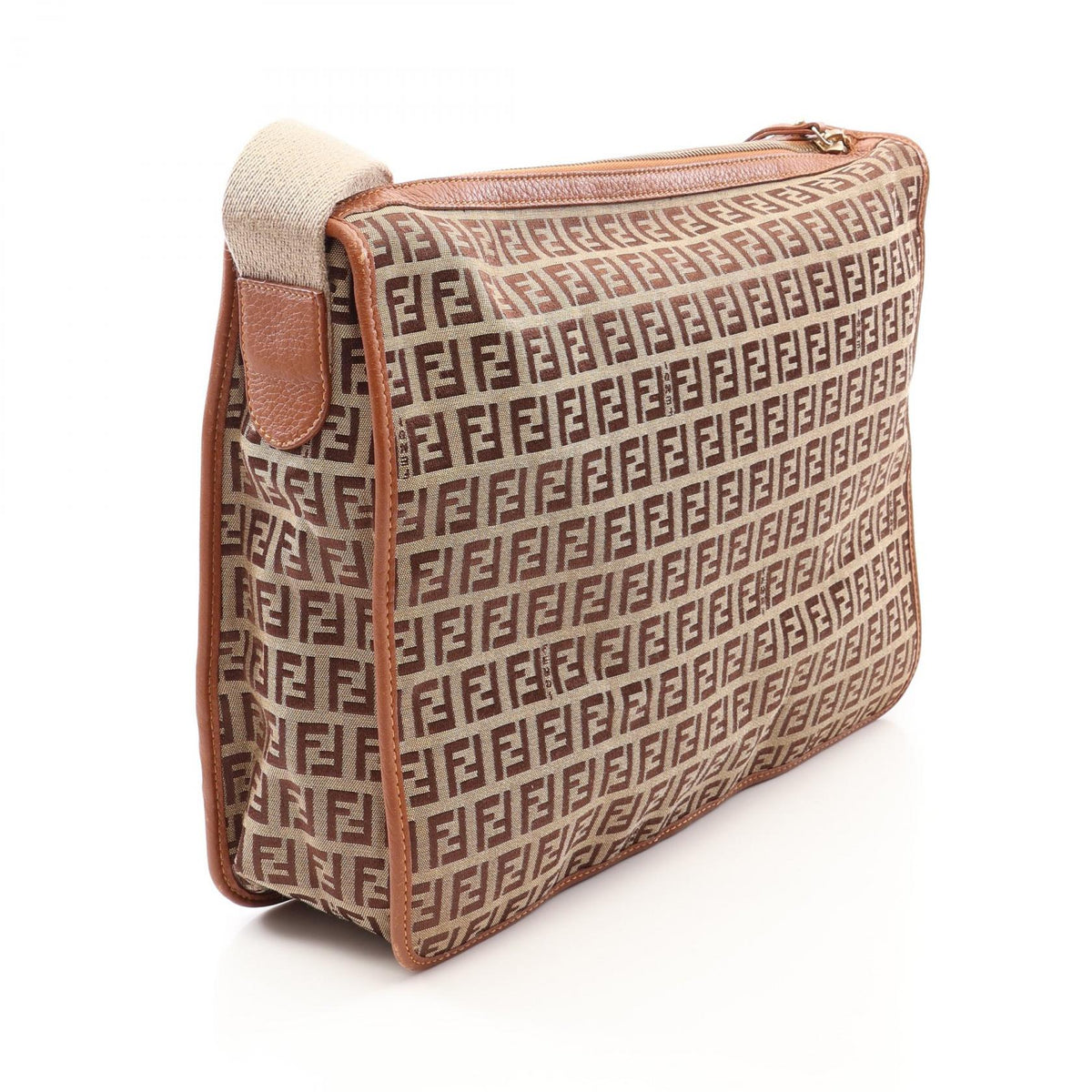 FENDI Zucchino Shoulder Bag Beige/Brown canvas�leather 8BT090 2101219886374