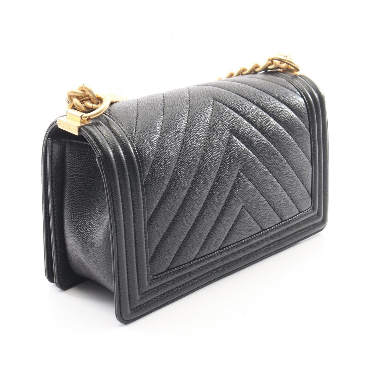 CHANEL Black Boy Chanel Chevron V Stitch Grained Calfskin leather 2101220096953