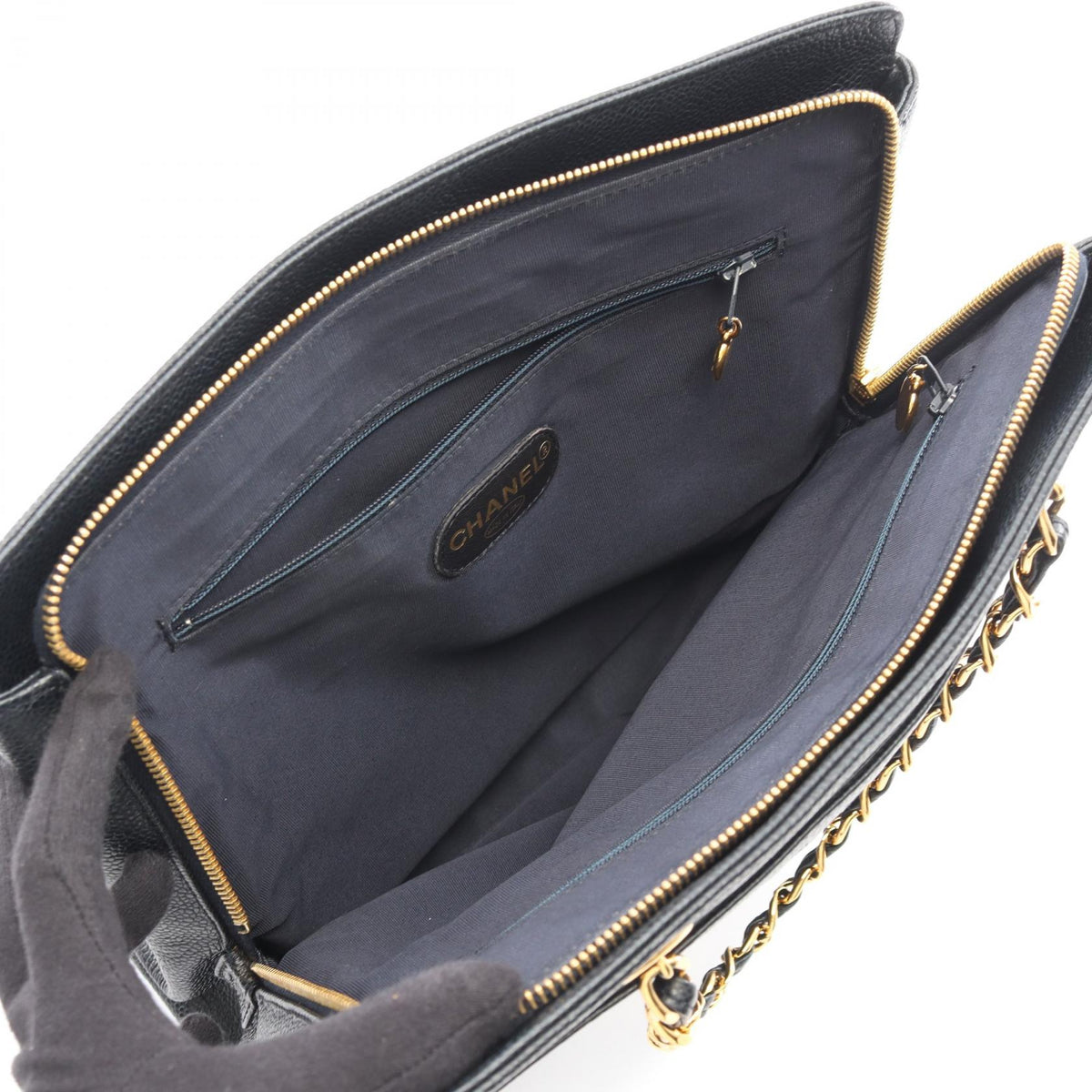 CHANEL Navy Logo embroidery Grained Calfskin leather 2101220132026