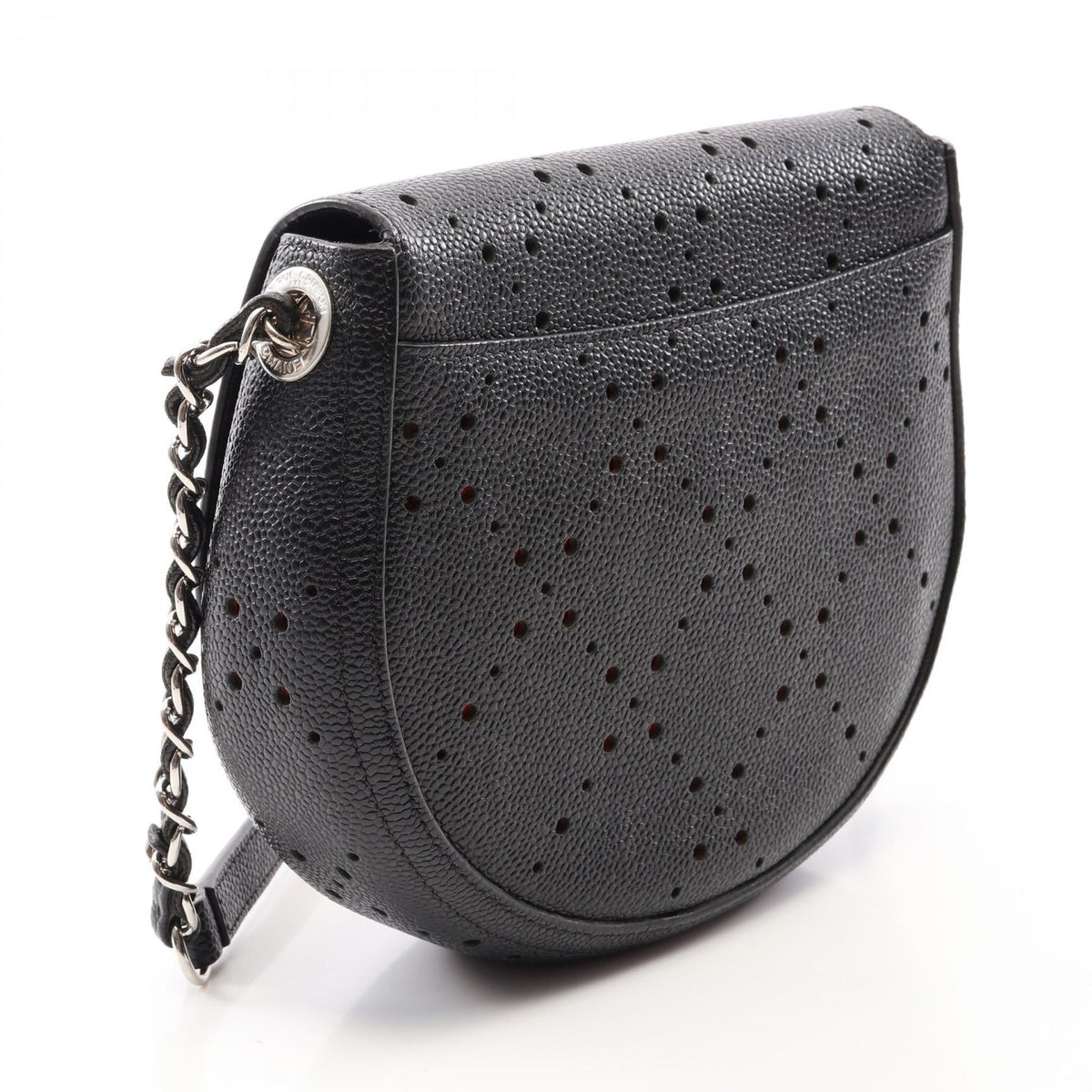 CHANEL Black Round flap, perforated, combination hardware Grained Calfskin leather 2101220055769