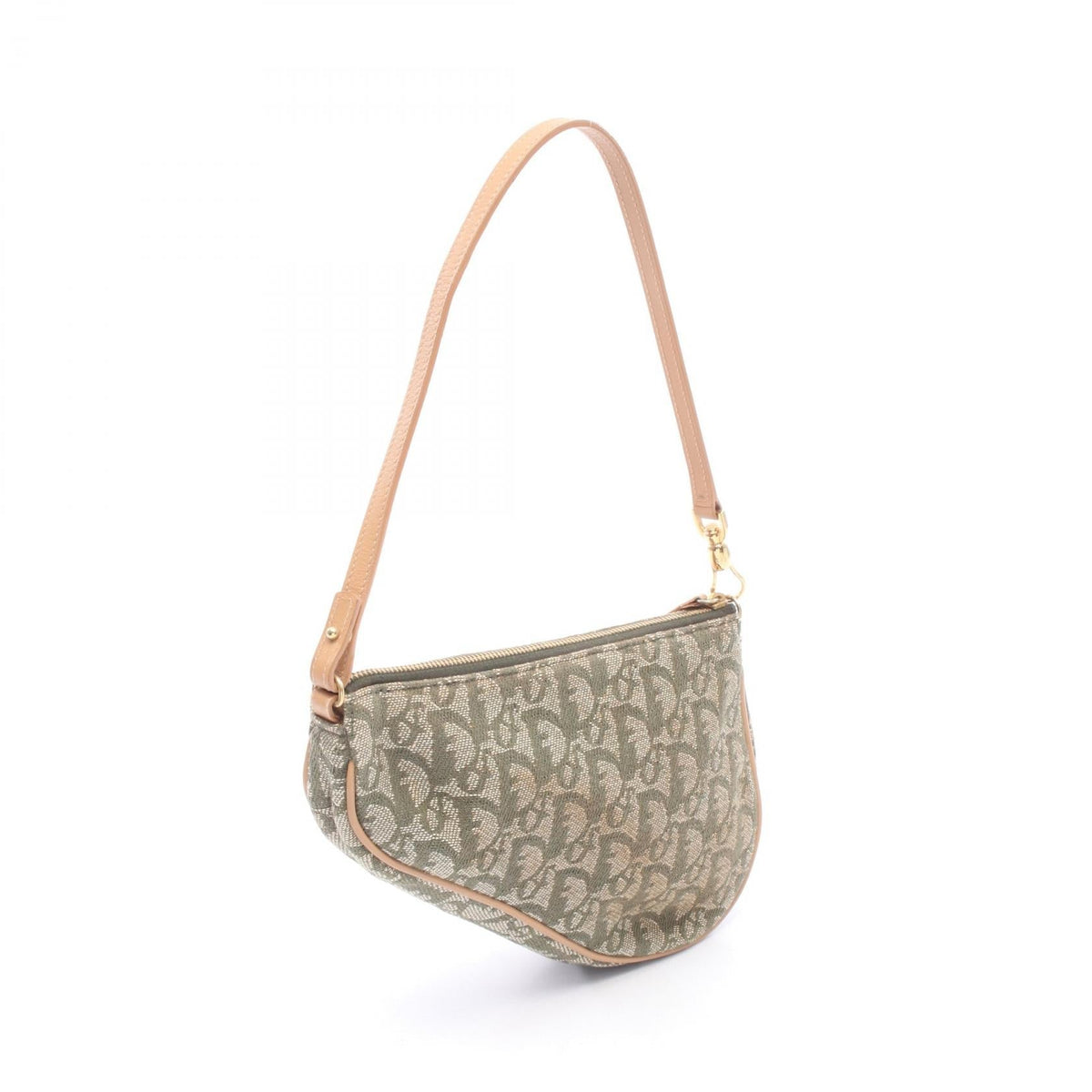Christian Dior Trotter saddle pouch Handbag Green/Beige/Brown canvas leather ?????? ????? 2101220098162