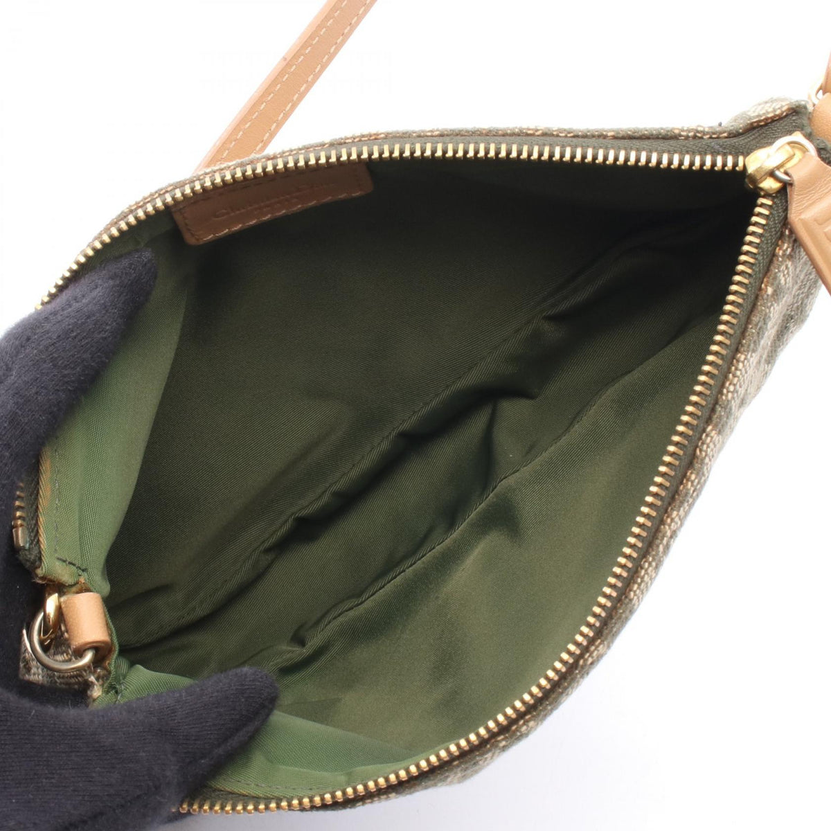 Christian Dior Trotter saddle pouch Handbag Green/Beige/Brown canvas leather ?????? ????? 2101220098162