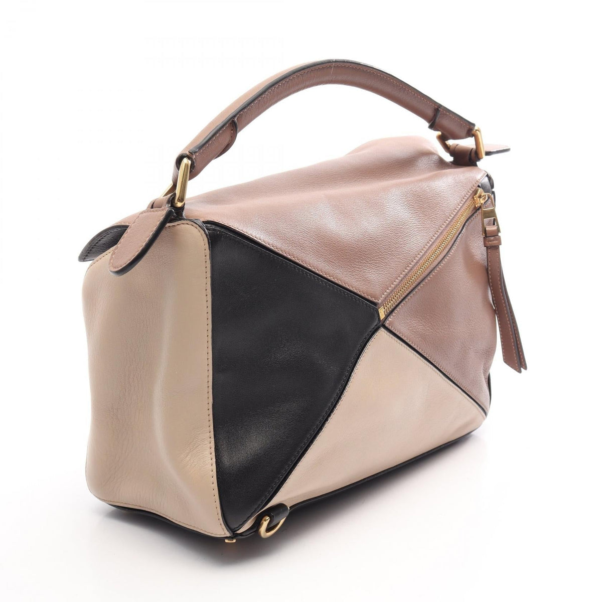 LOEWE Puzzle Bag Medium 2WAY Handbag Brown/Beige/Black leather 2101220125882
