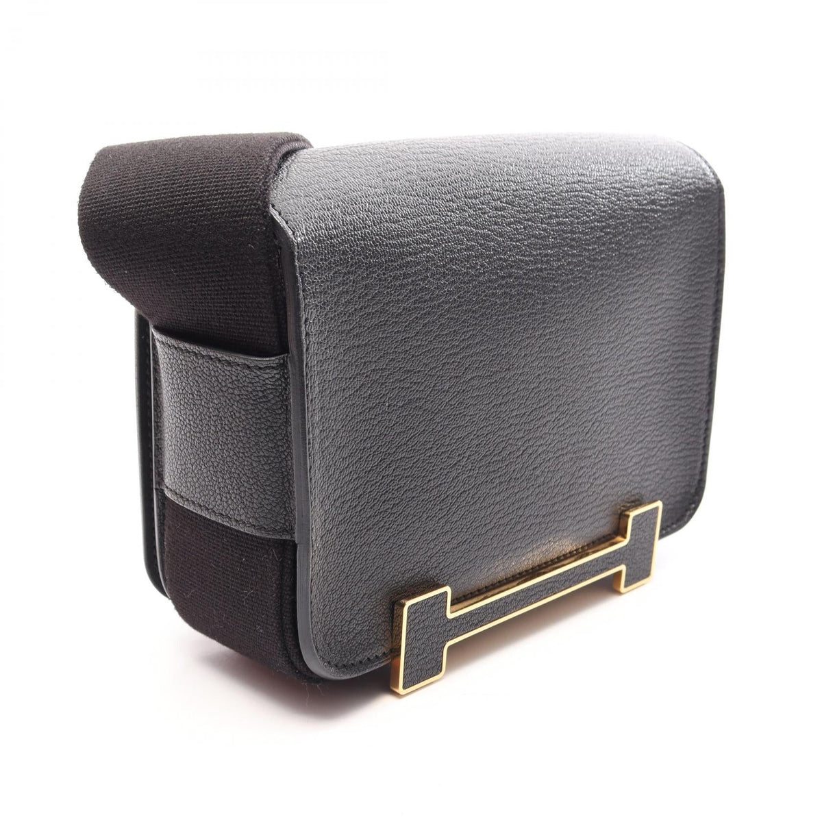 HERMES Geta Shoulder Bag Black Chevre leather Chevre 2101220117962