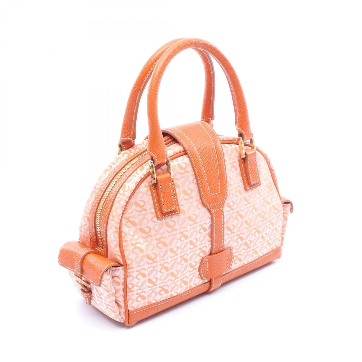 LOEWE Anagram Small Bowling Bag Handbag Orange canvas leather 2101219713298