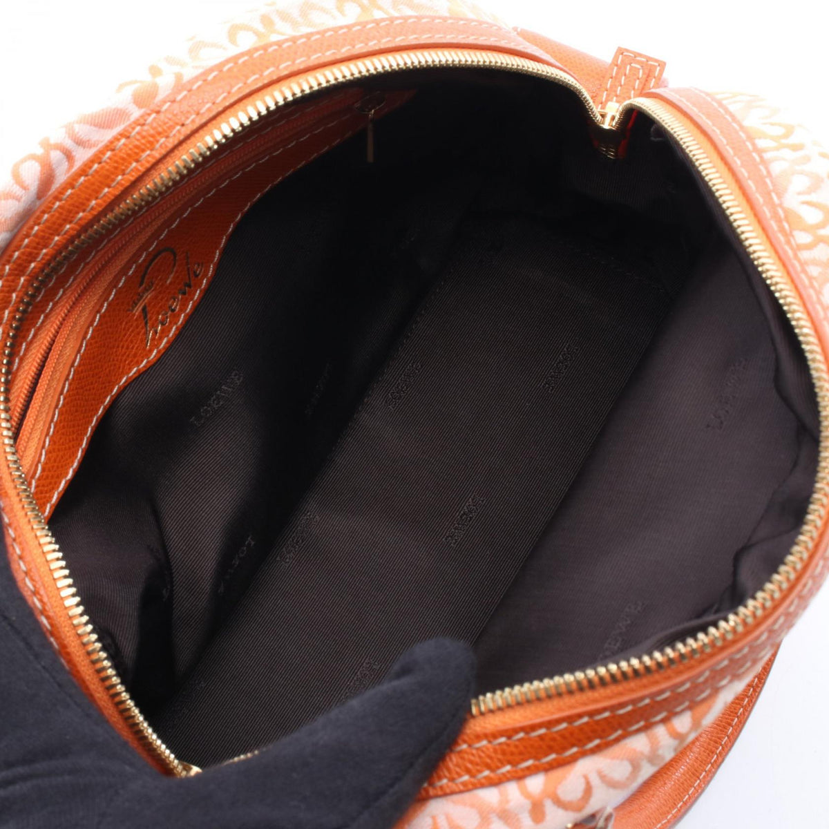 LOEWE Anagram Small Bowling Bag Handbag Orange canvas leather 2101219713298