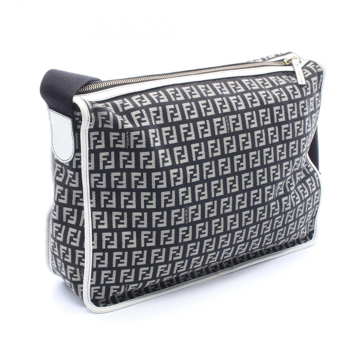 FENDI Zucchino Shoulder Bag Black/Gray/White canvas leather 2101219722689