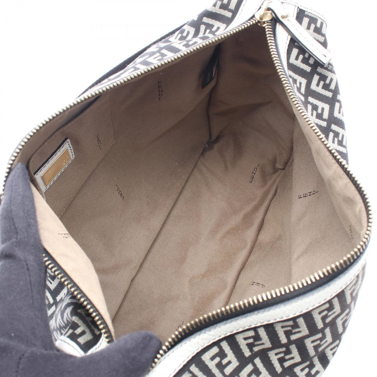 FENDI Zucchino Shoulder Bag Black/Gray/White canvas leather 2101219722689