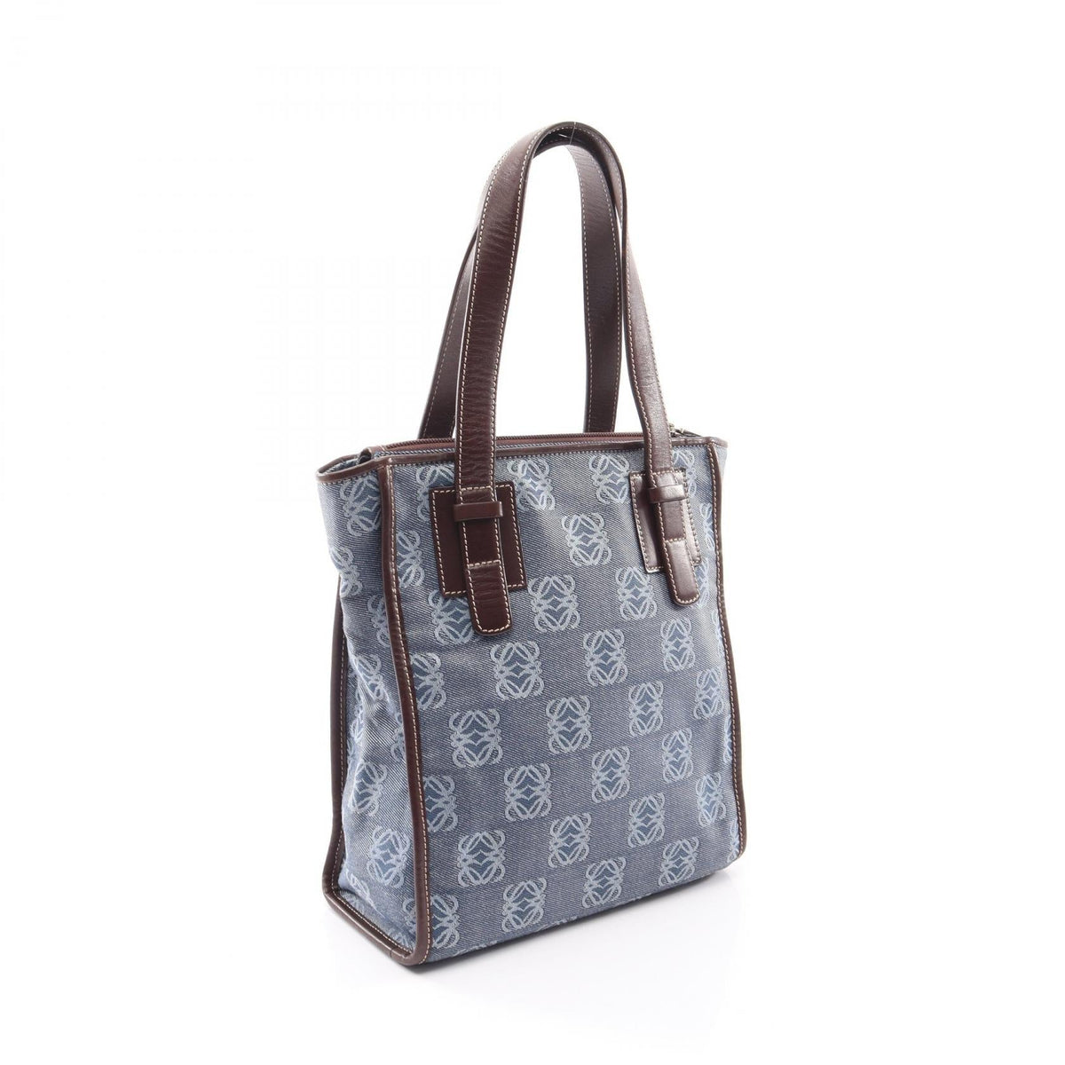 LOEWE Repeat anagram Tote Bag Navy/Brown canvas leather 2101220011239