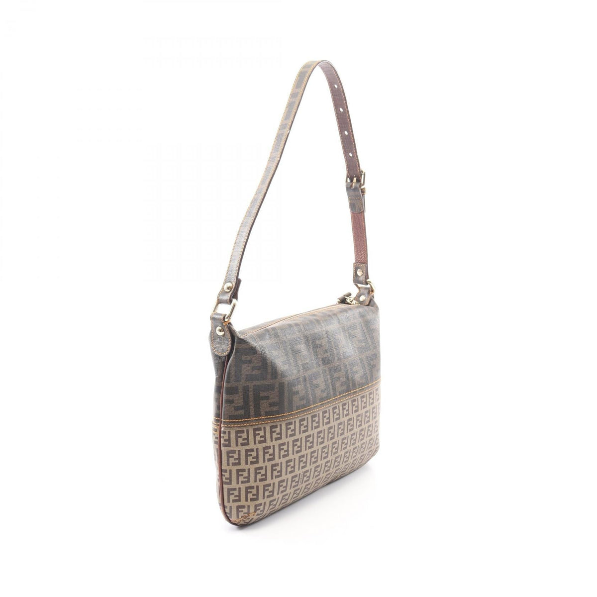 FENDI Zucchino Shoulder Bag Brown/Beige/Black PVC coated canvas�leather 2101220095239