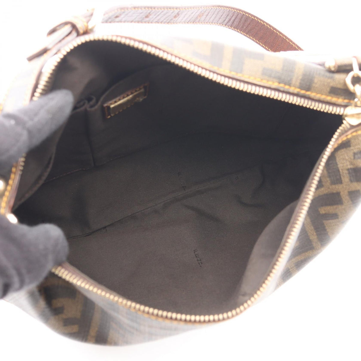 FENDI Zucchino Shoulder Bag Brown/Beige/Black PVC coated canvas�leather 2101220095239