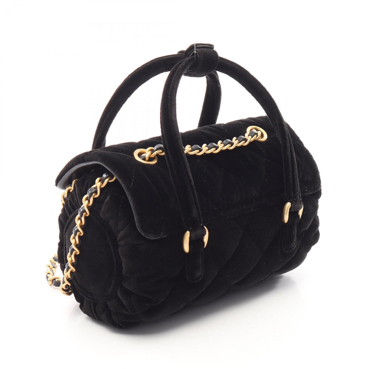 CHANEL Black Matelasse Mini 2WAY Fabric�leather 2101219910482