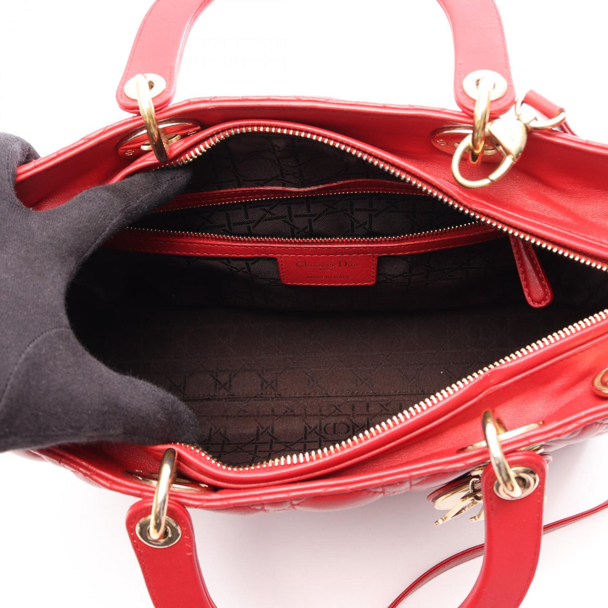 Dior Lady Christian Dior Large 2-Way Handbag Red leather 2120100035813