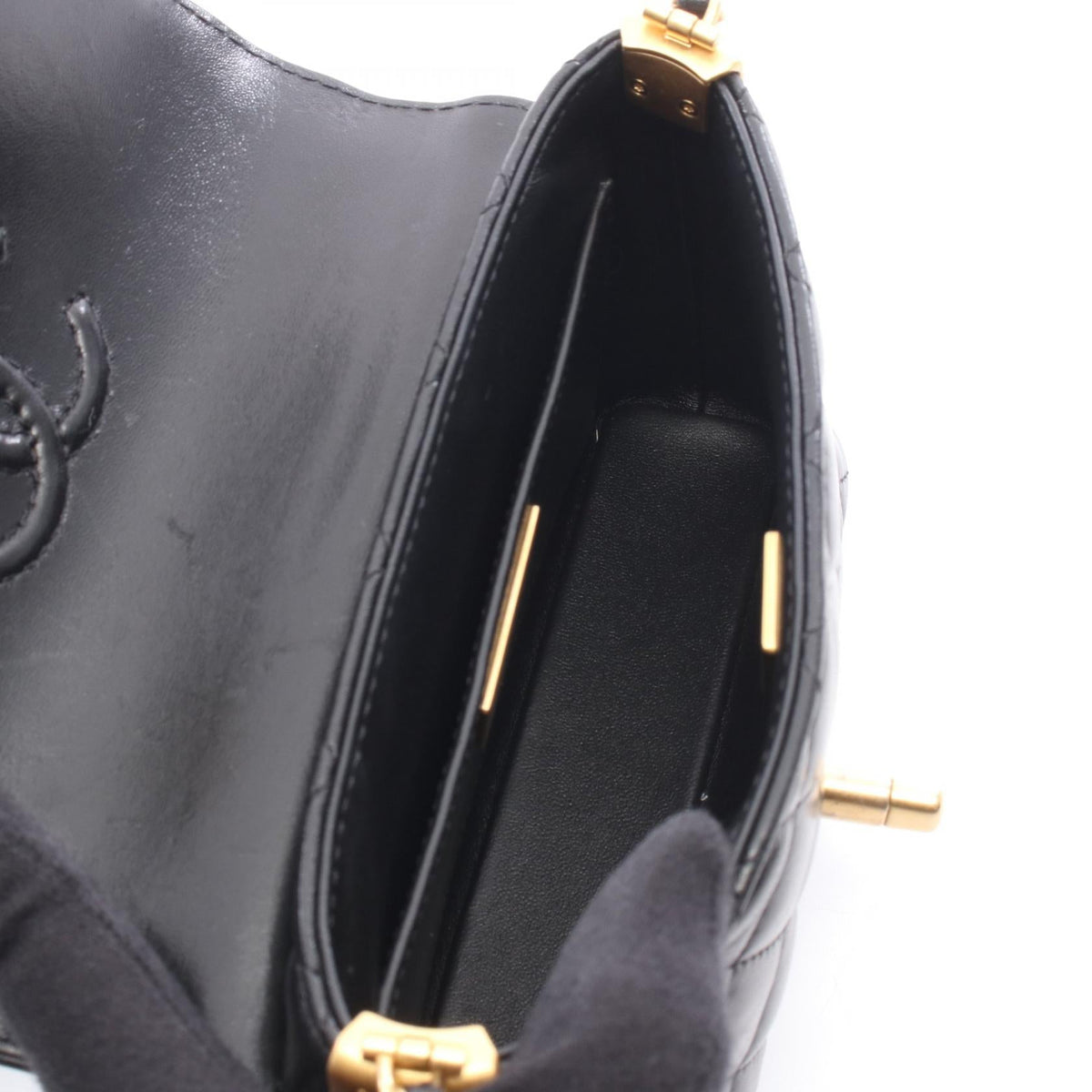 CHANEL Black Matelasse Top Handle Small Flap Bag 2WAY leather 2101220126438