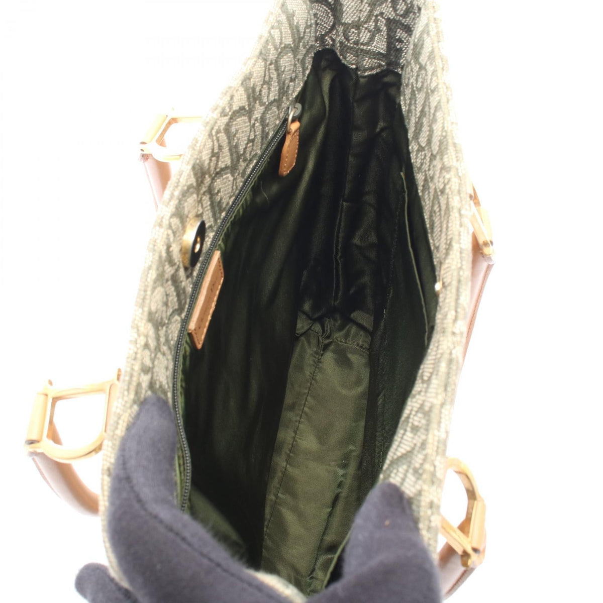 Christian Dior Trotter Tote Bag Green/Beige canvas�leather 2101220127732