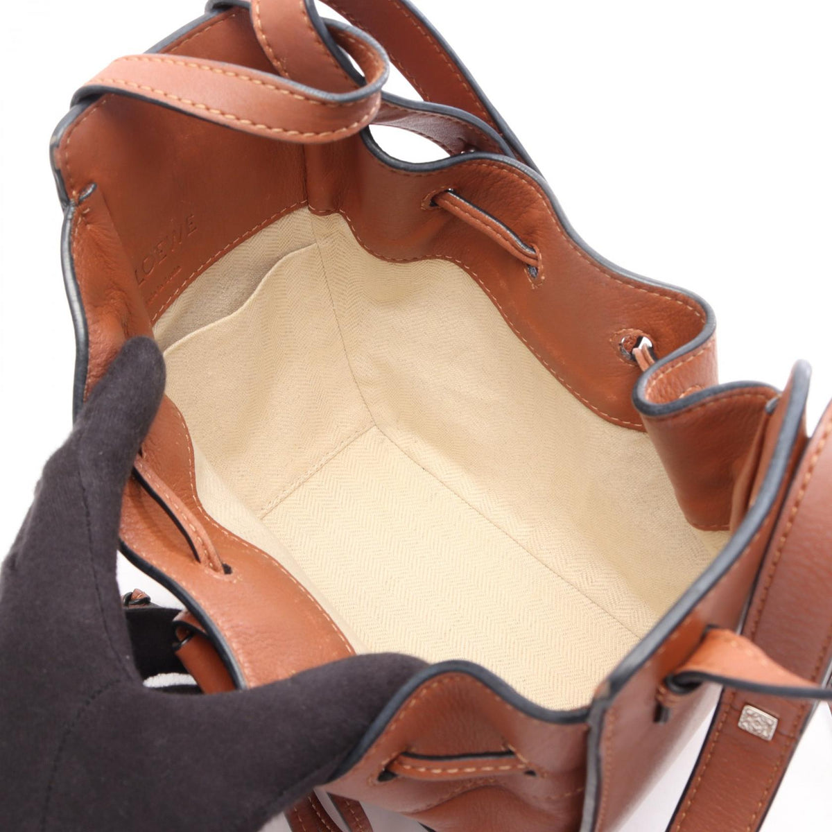 LOEWE Hammock Drawstring Bag Mini 2WAY Handbag Brown leather 2118500066704