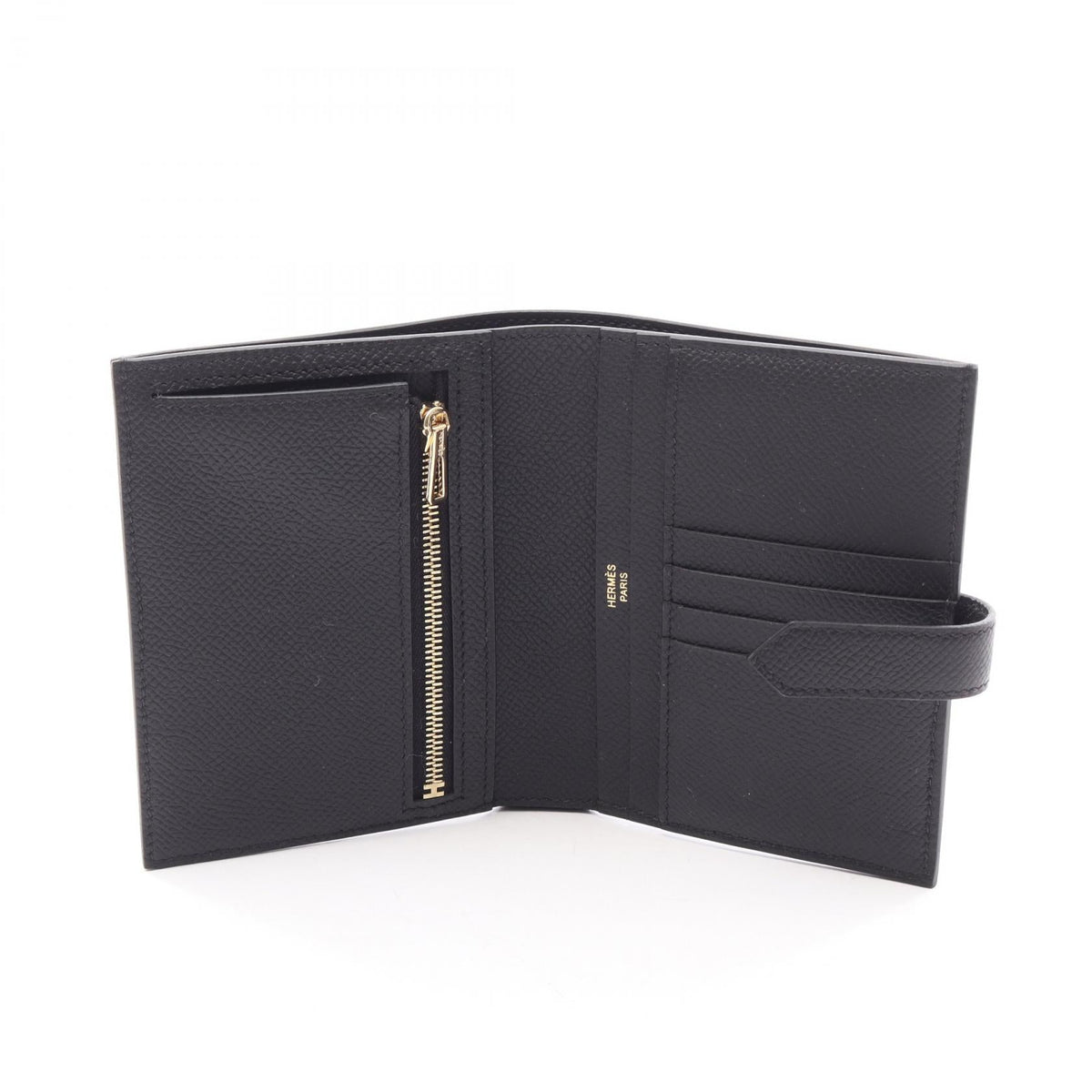HERMES BEAN Compact Bi-fold wallet Black Epsom leather 2120900121594