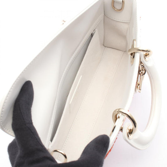 Dior LADY D-Joy Medium Beaded Embroidery Handbag White/Orange leather 2106800639520