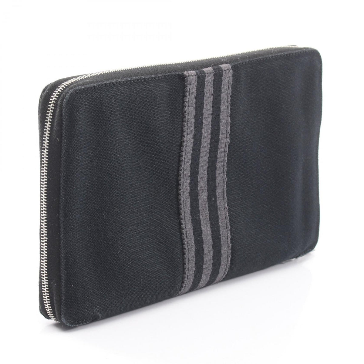 HERMES Fourre-tout Perth GM Round wallet Black/Gray canvas 2101219910833