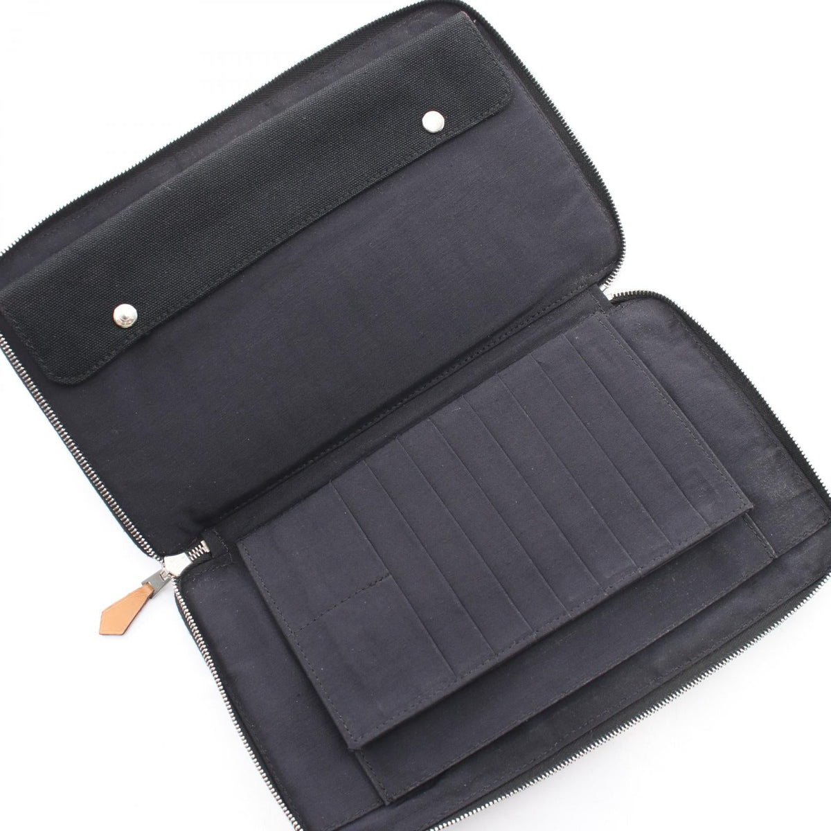 HERMES Fourre-tout Perth GM Round wallet Black/Gray canvas 2101219910833