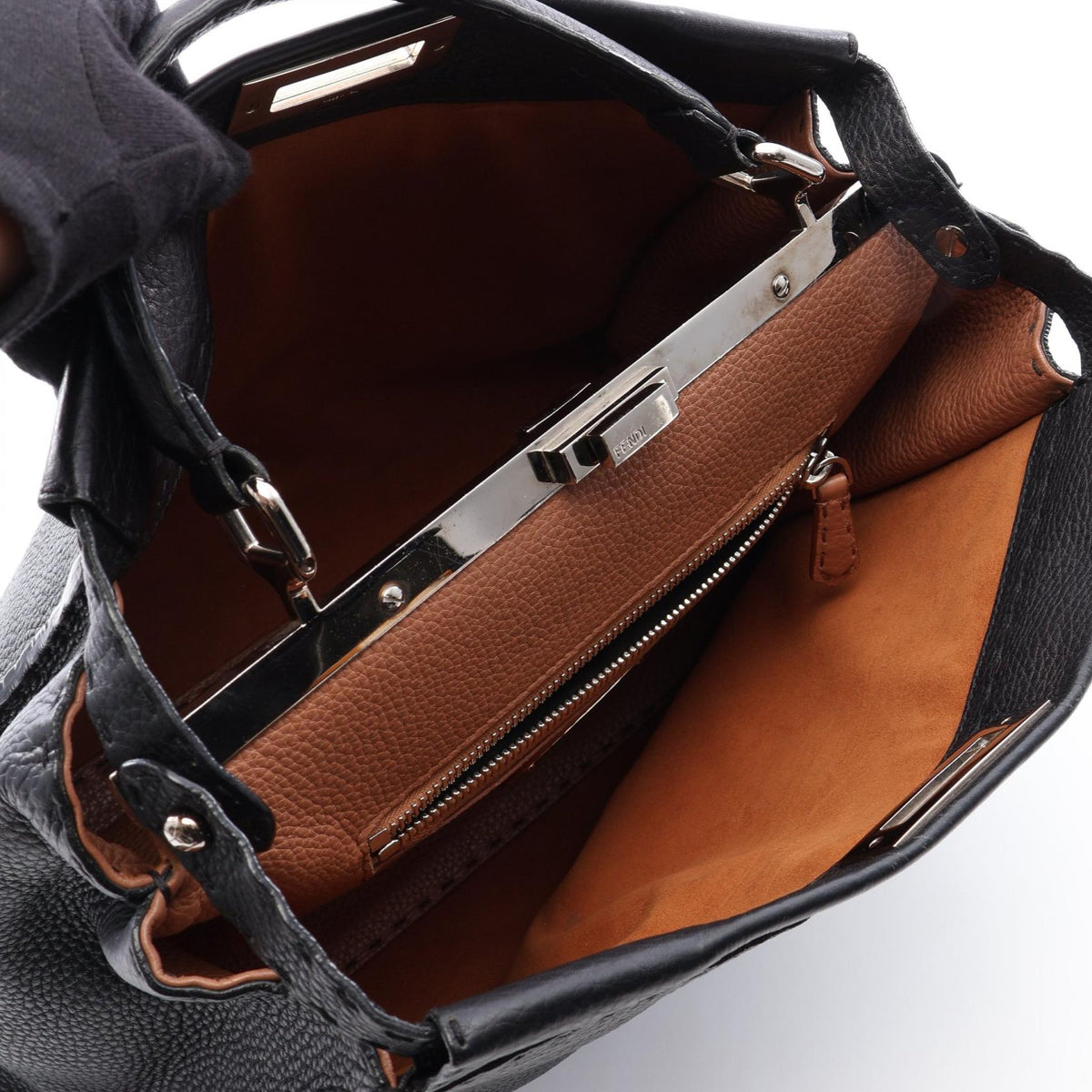 FENDI Selleria Peekaboo Large 2WAY Handbag Black leather 8BN210 2101219946658